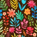 Vector pattern with flowers and plants. Floral decor. Original floral seamless background. Bright colors watercolor Royalty Free Stock Photo