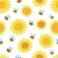 Vector pattern with flying cartoon bees isolated on white Royalty Free Stock Photo