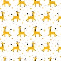 Vector pattern of funny cartoon giraffes on a white background. Yellow smiling giraffes walk one after another in Royalty Free Stock Photo