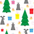 Vector pattern with funny mouses or rats with Christmas decoration.