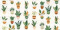 Vector pattern with geometric flat hand drawn house plants in various pots. Texture with greenery in vases. Surface design with Royalty Free Stock Photo