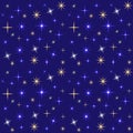 Vector pattern. Glowing stars and sparks on a dark blue background. Winter night. Drawing for holiday packaging Royalty Free Stock Photo