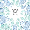 Vector pattern with hand draw blue and green fishes