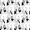 Vector pattern with hand drawn illustration of fat women in swimsuits.