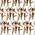 Vector pattern with hand drawn illustration of girls in swimsuits.