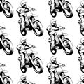 Vector pattern with hand drawn illustration of motorcyclist.