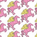 Vector pattern with hand drawn illustration of Pegasus isolated.