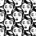 Vector pattern with hand drawn illustration of pretty girl with four eyes.