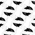 Vector pattern with hand drawn illustration of whale with human legs isolated