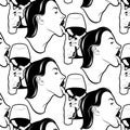 Vector pattern with hand drawn realistic illustration of woman with glass of wine isolated Royalty Free Stock Photo