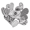 Vector pattern of hearts ornate zentangle style decorative symbol.
