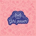 Vector pattern with icon and hand-lettering phrases related to girl power and feminist movement - abstract background