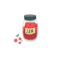 Vector pattern of jam jars with cherries. Illustration of sweet food in the style of doodle. Hand-drawn drawing Royalty Free Stock Photo