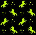 Vector pattern of neon green unicorn on black Royalty Free Stock Photo