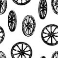 Seamless background of old wooden wheels Royalty Free Stock Photo