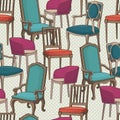 Vector pattern with old armchairs. Royalty Free Stock Photo