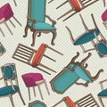 Vector pattern with old armchairs. Royalty Free Stock Photo
