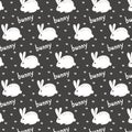 Vector pattern of ornament pattern with white rabbit hare and white letters and white heart font bunny protection animal on dark g