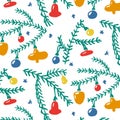 Vector pattern with painted Christmas tree toys Royalty Free Stock Photo