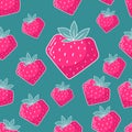 vector pattern with pink strawberries. Modern strawberry seamless pattern. Big pink geometric strawberries