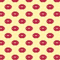 Vector pattern with prints of red lips. A splendid ornament with kisses on a yellow background Royalty Free Stock Photo