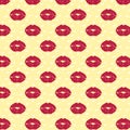 Vector pattern with prints of red lips. A splendid ornament with kisses on a yellow background