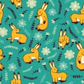 Vector pattern with rabbits and flowers.