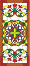 Vector pattern of rectangular stained glass window with classic colored ornament.