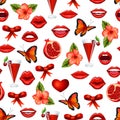 Vector pattern with red lips and decor. Royalty Free Stock Photo