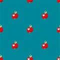 Vector pattern with red small apples in a flat style on a blue background. Royalty Free Stock Photo