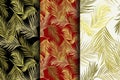 Vector pattern, repeating set of golden palm leaves on variety color background. pattern is clean for fabric, wallpaper, printing