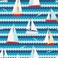 Vector pattern with seagull and colorful sailboats