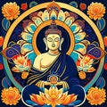 Pattern seamless design buddha paint arts background illustration_05