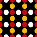 Vector Pattern seamless polka dot colored white, red and yellow with a black background