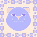 Vector pattern of a separate cat\'s face and an ornament of cat footprints on a checkerboard. Royalty Free Stock Photo