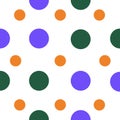 Vector pattern with simple purple green and orange circles on white Royalty Free Stock Photo