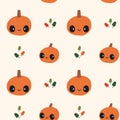 vector pattern with smiling pumpkin elements and colorful autumn leaves Royalty Free Stock Photo