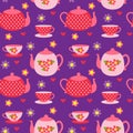 Vector pattern of teapots and cups