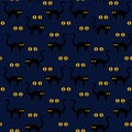 Vector pattern on the theme of Halloween. Black cats with arched backs and burning eyes