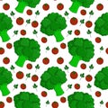 Vector pattern of tomatoes, broccoli, parsley