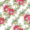 Vector pattern of tropical hibiscus flowers bunch