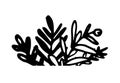 Vector pattern of twigs with leaves and berries of plants. Hand-drawn isolated doodle element twigs with leaves and berries, black Royalty Free Stock Photo