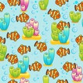 Vector Pattern with underwater design and funny sea creatures