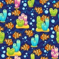 Vector Pattern with underwater design and funny sea creatures Royalty Free Stock Photo