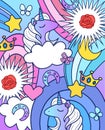 Vector pattern with unicorns and other elements.