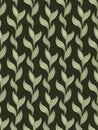 Vector pattern with vertical stripes made of contour foliage on dark green background. Botanical texture with doodle hand drawn Royalty Free Stock Photo