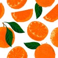 Vector pattern of watercolor orange fruits, hand drawn Royalty Free Stock Photo