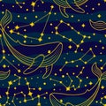 Vector pattern with whales and constellations