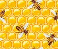 Seamless pattern with bees and honeycomb. Honey. Useful insects. Vector. Royalty Free Stock Photo