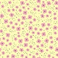 Vector pattern. Yellow background, pink daisies. Cheerful children's background Royalty Free Stock Photo